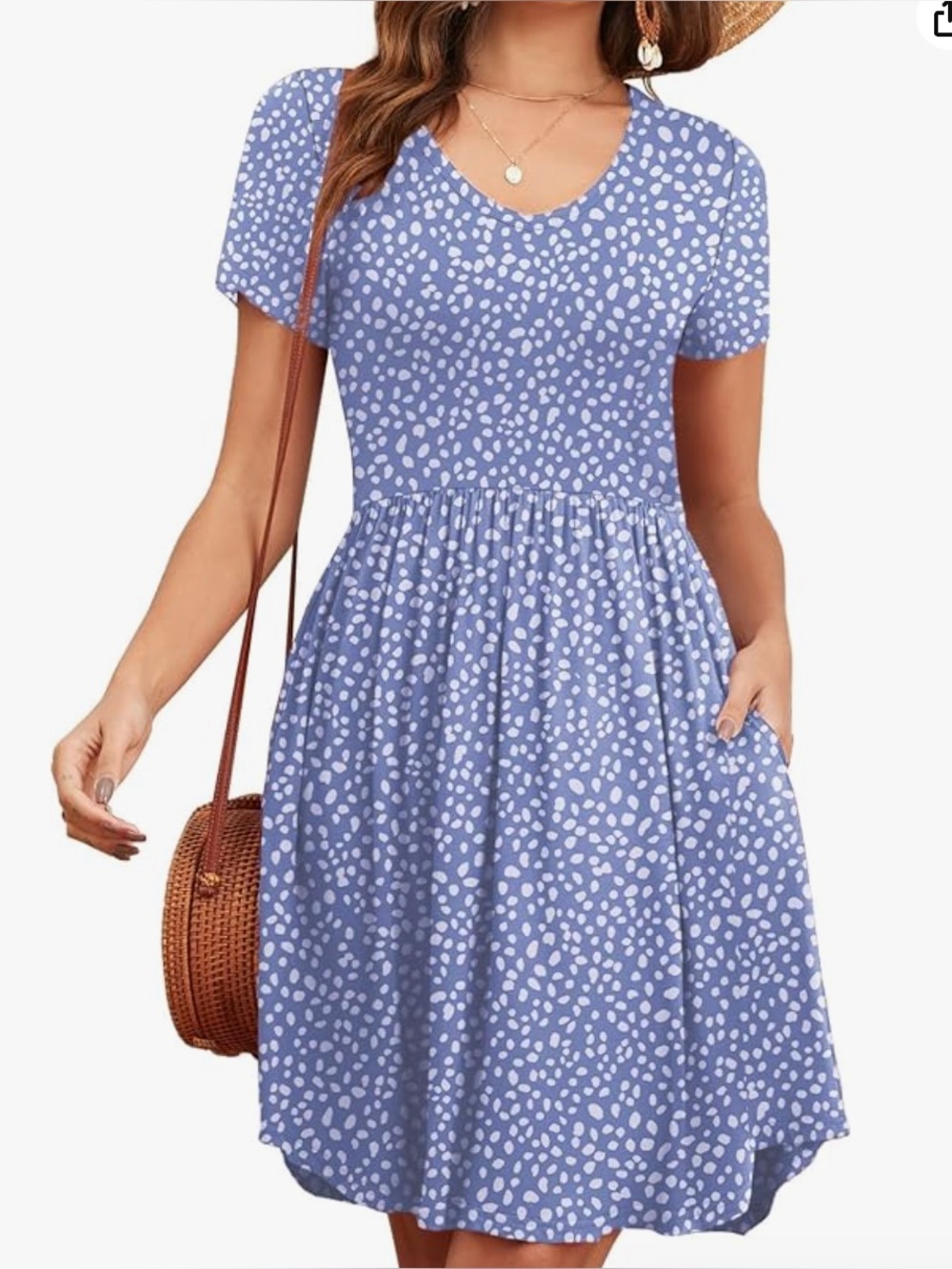 Light Blue Polka Dot Short Sleeve Jersey Dress